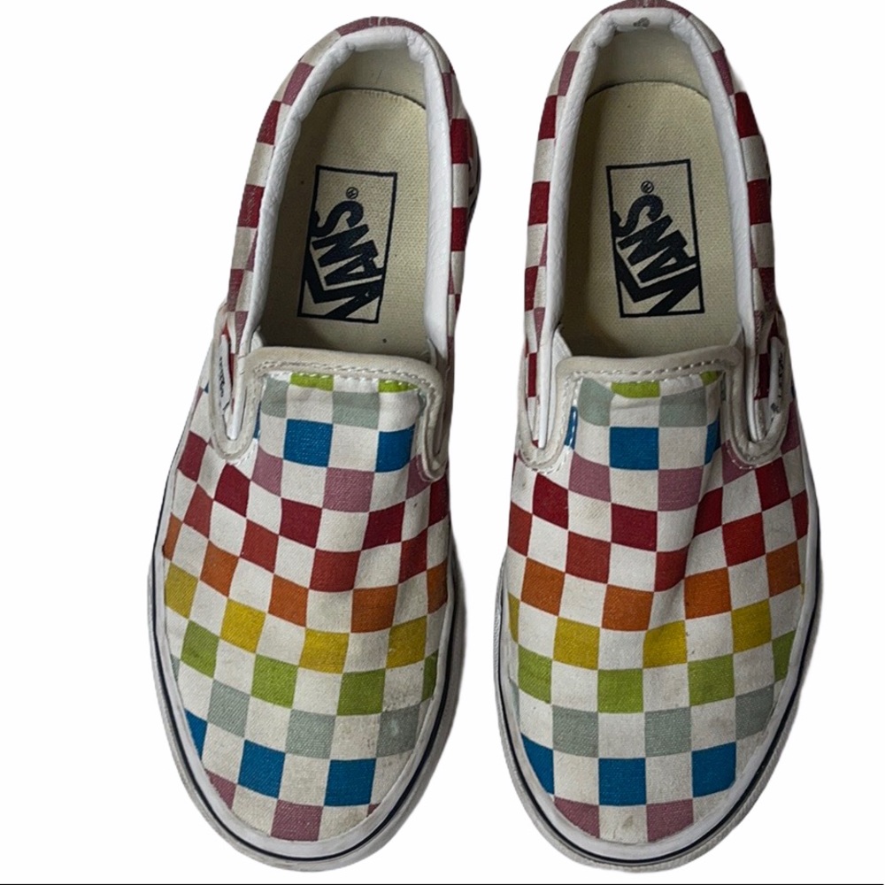 Vans Checkered Rainbow Slip On Sneakers. Size 5.